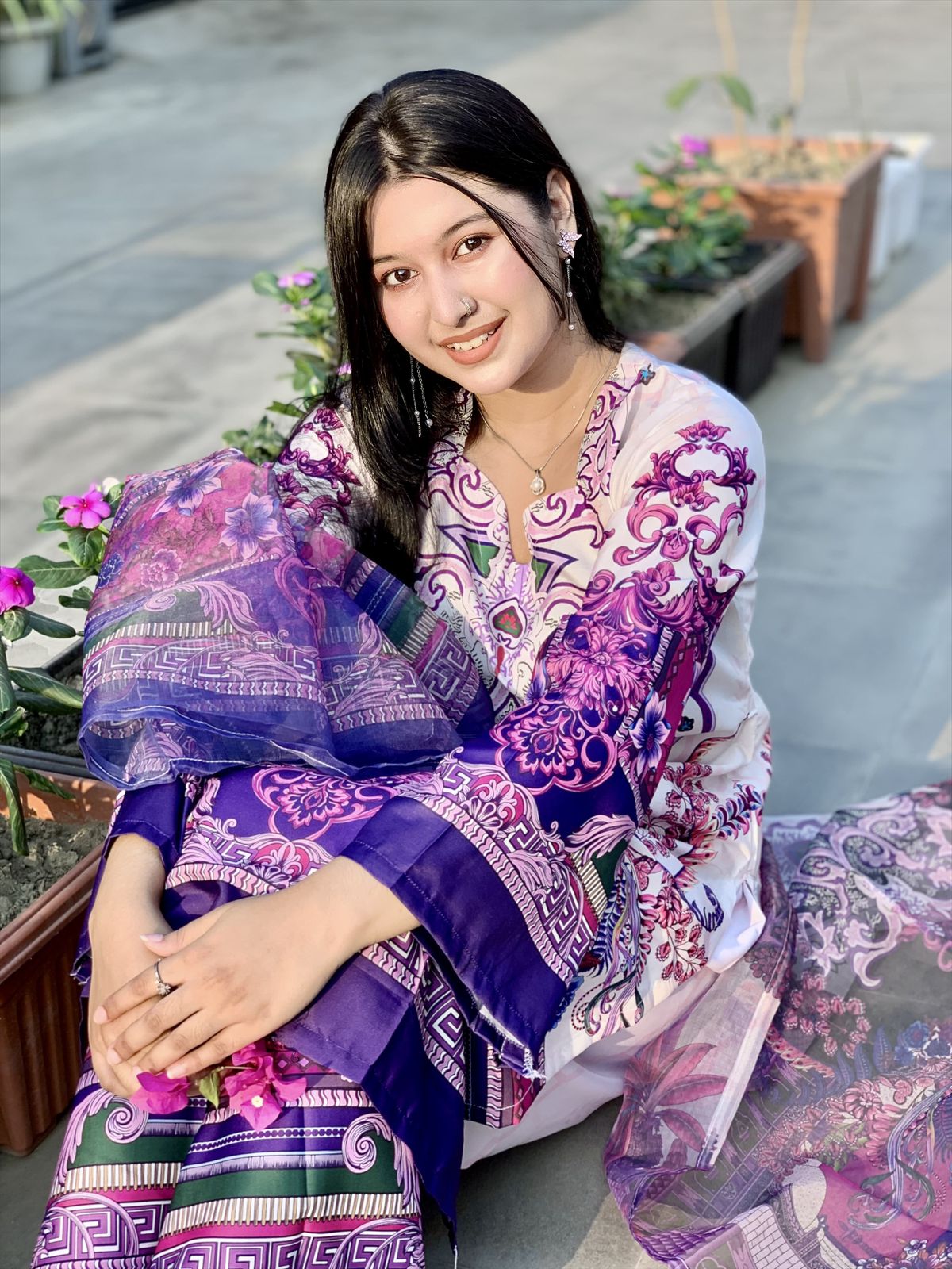 Ready Made Pure dubai silk  Digital  Print Three Piece
