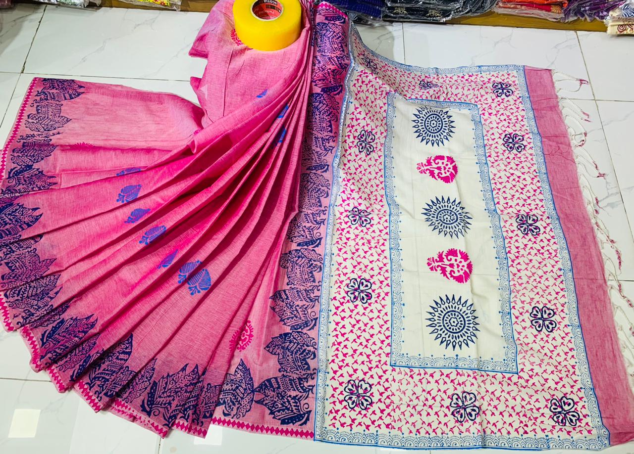 সুতি ব্লক প্রিন্ট শাড়ী ছবি 6