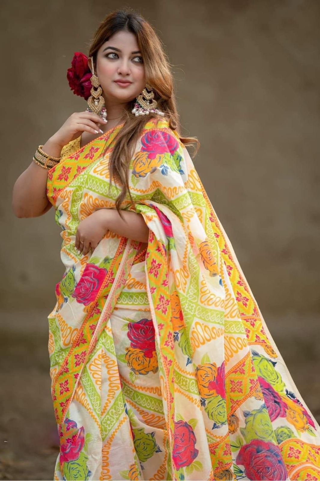 হাফ সিল্ক স্কিন প্রিন্ট শাড়ি ছবি 7