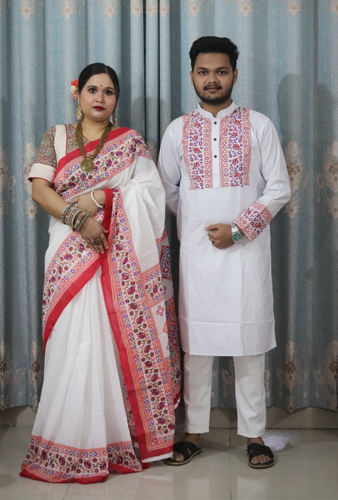 Panjabi Sharee with Blouse Piece Couple Set ছবি 3