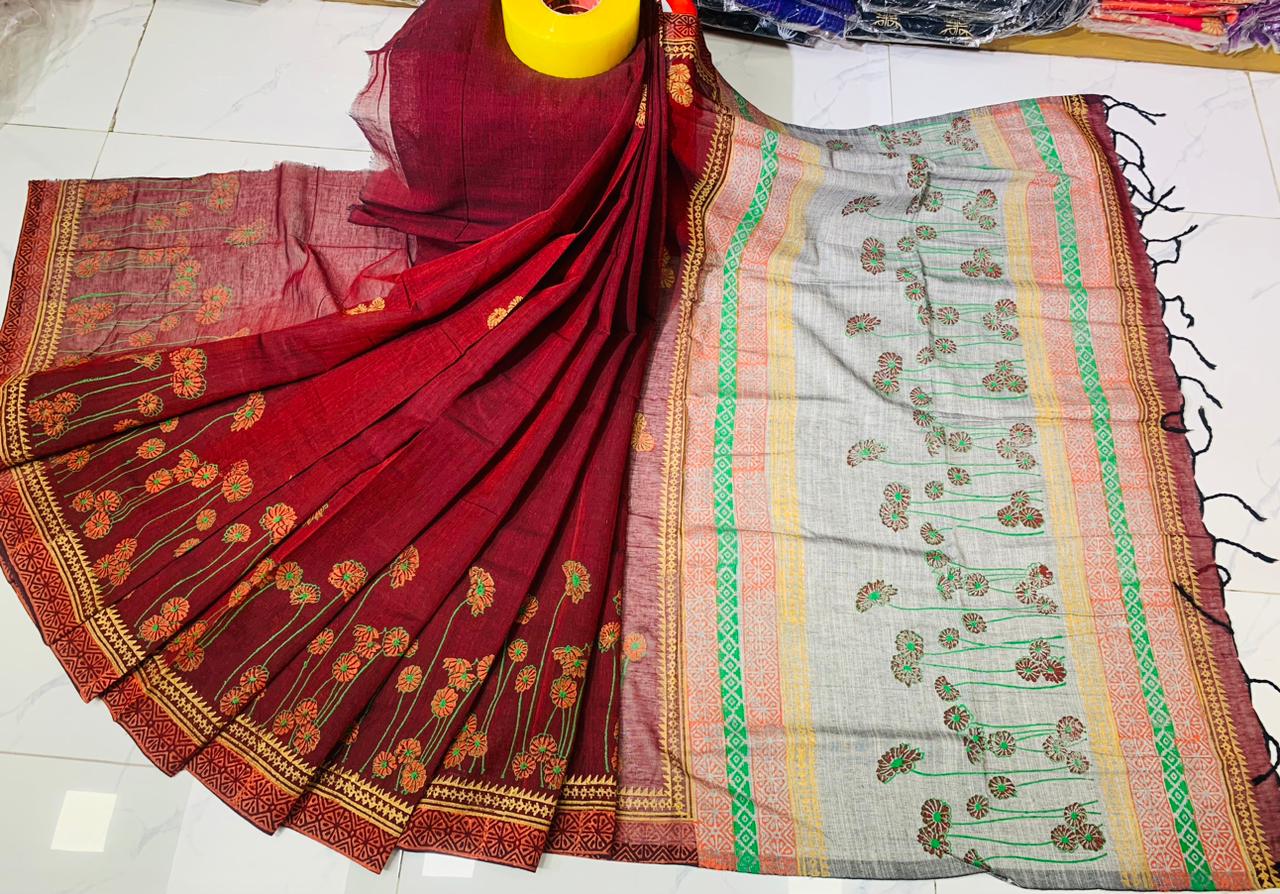 সুতি ব্লক প্রিন্ট শাড়ী ছবি 9