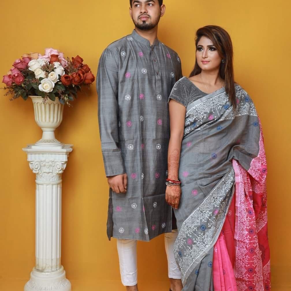 এক্সক্লুসিভ ধুপিয়ান সিল্ক শাড়ি & পাঞ্জাবি কাপল ড্রেস ছবি 2