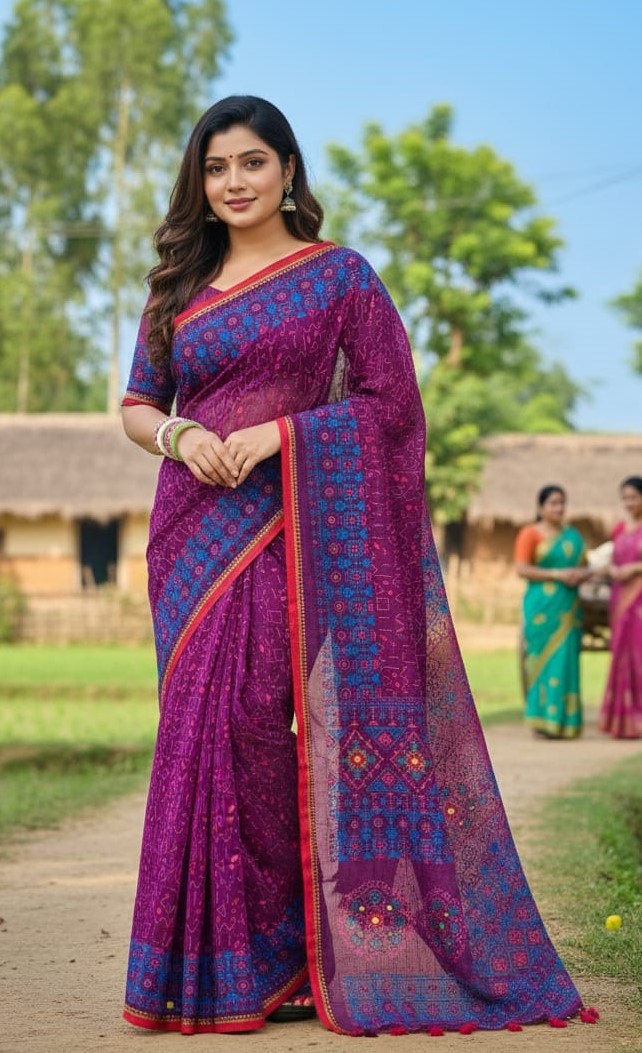 Premium Silk Boutique Skin Print Shari ছবি 7