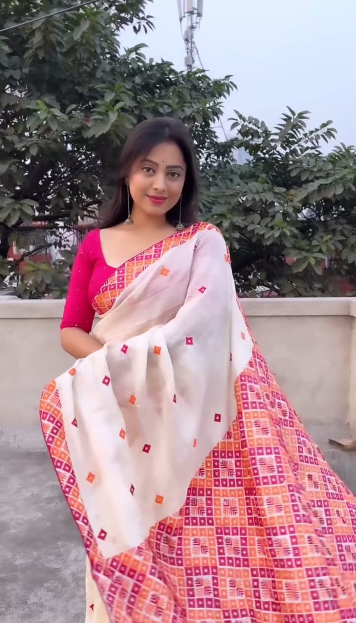Skin Print Reshom Silk Sharee