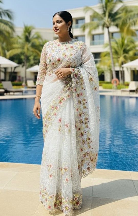 Georgette Organza Saree ছবি 16