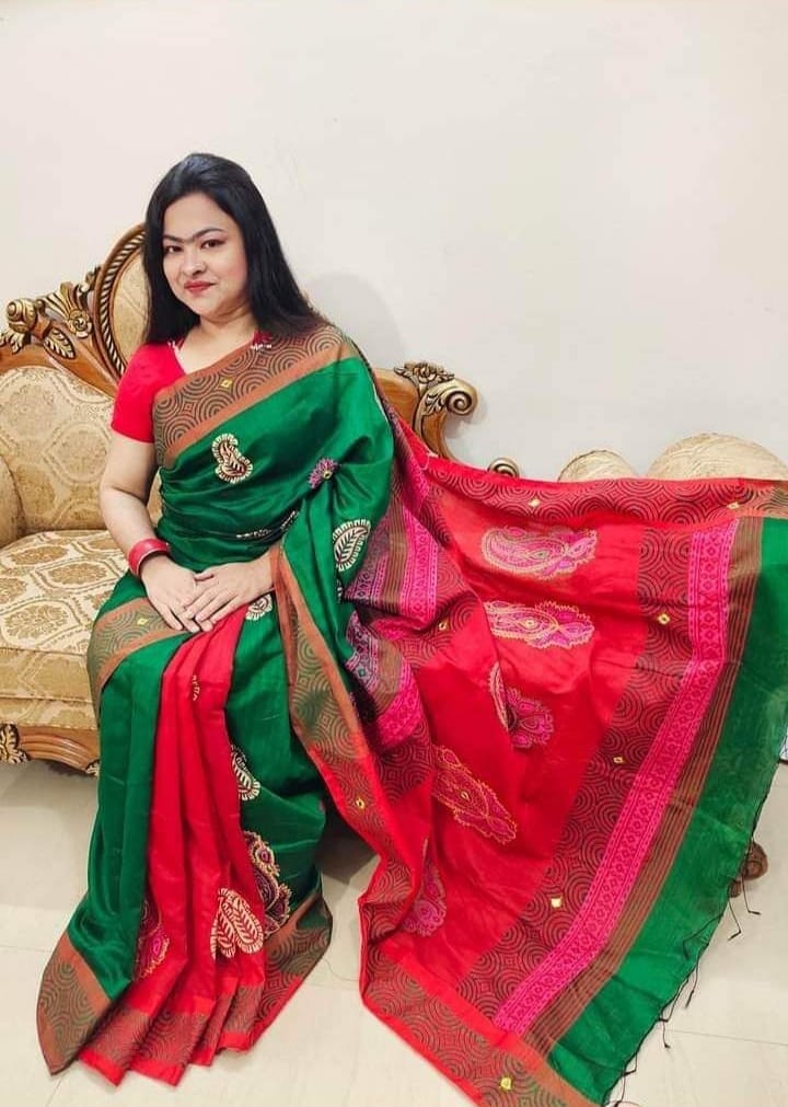 হ্যান্ডপ্রিন্ট হাফসিল্ক শাড়ী ছবি 2