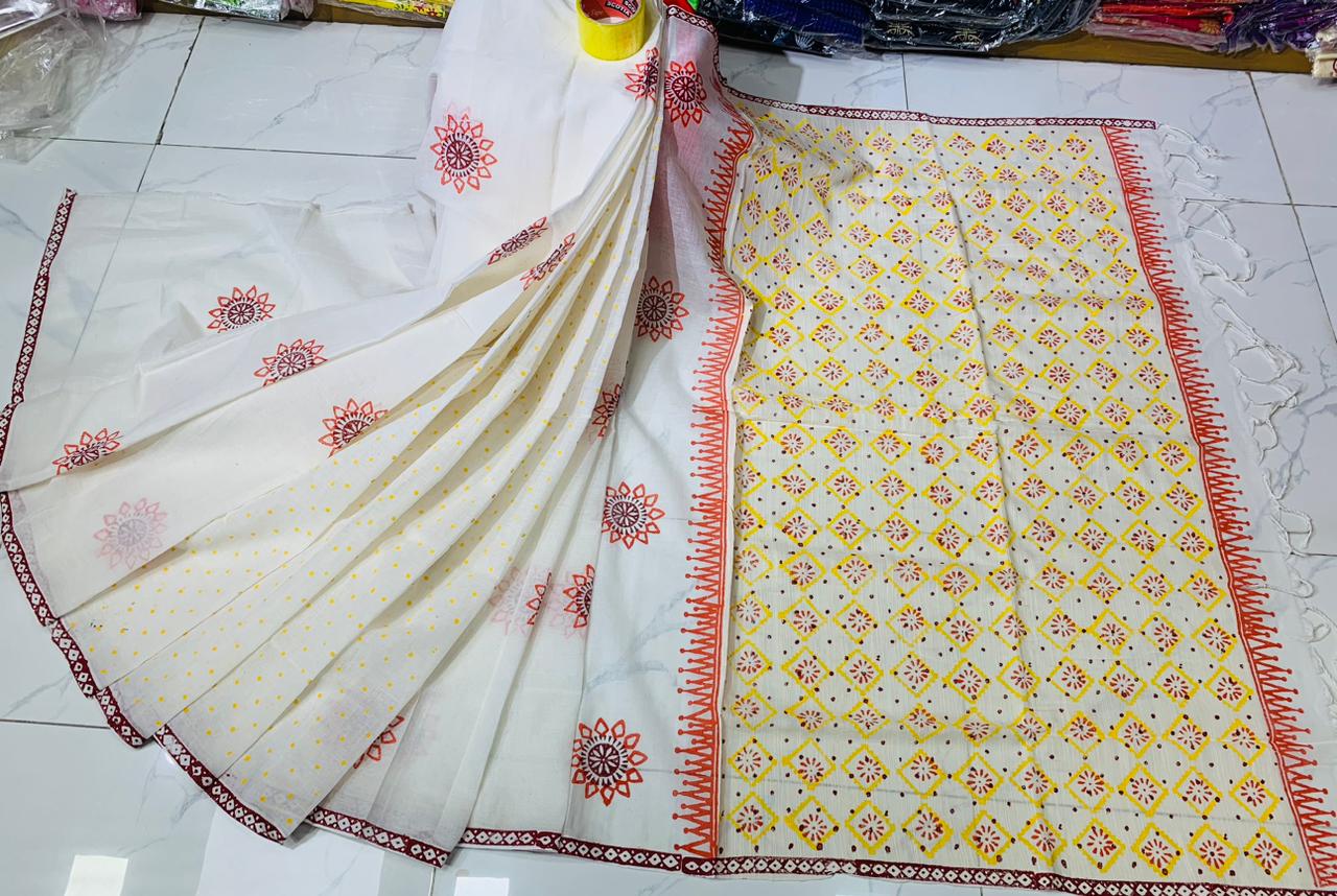 সুতি ব্লক প্রিন্ট শাড়ী