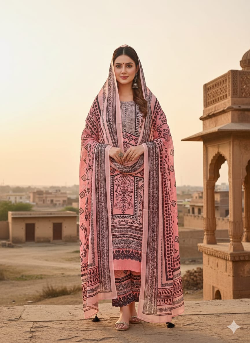 Ready Made Pure dubai silk  Digital  Print Three Piece