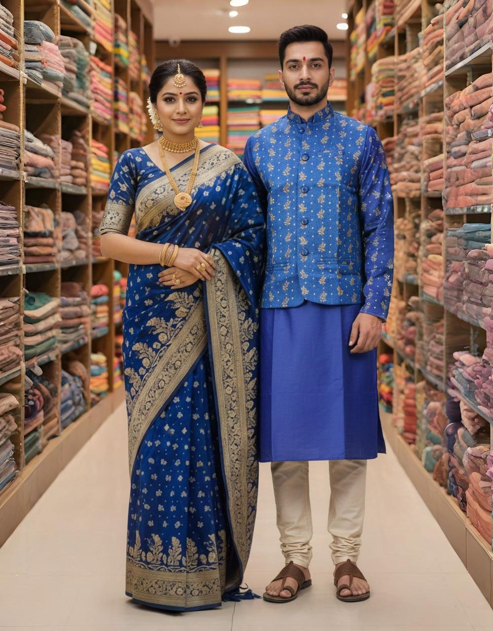 Sharee Panjabi Couple with Koti ছবি 14