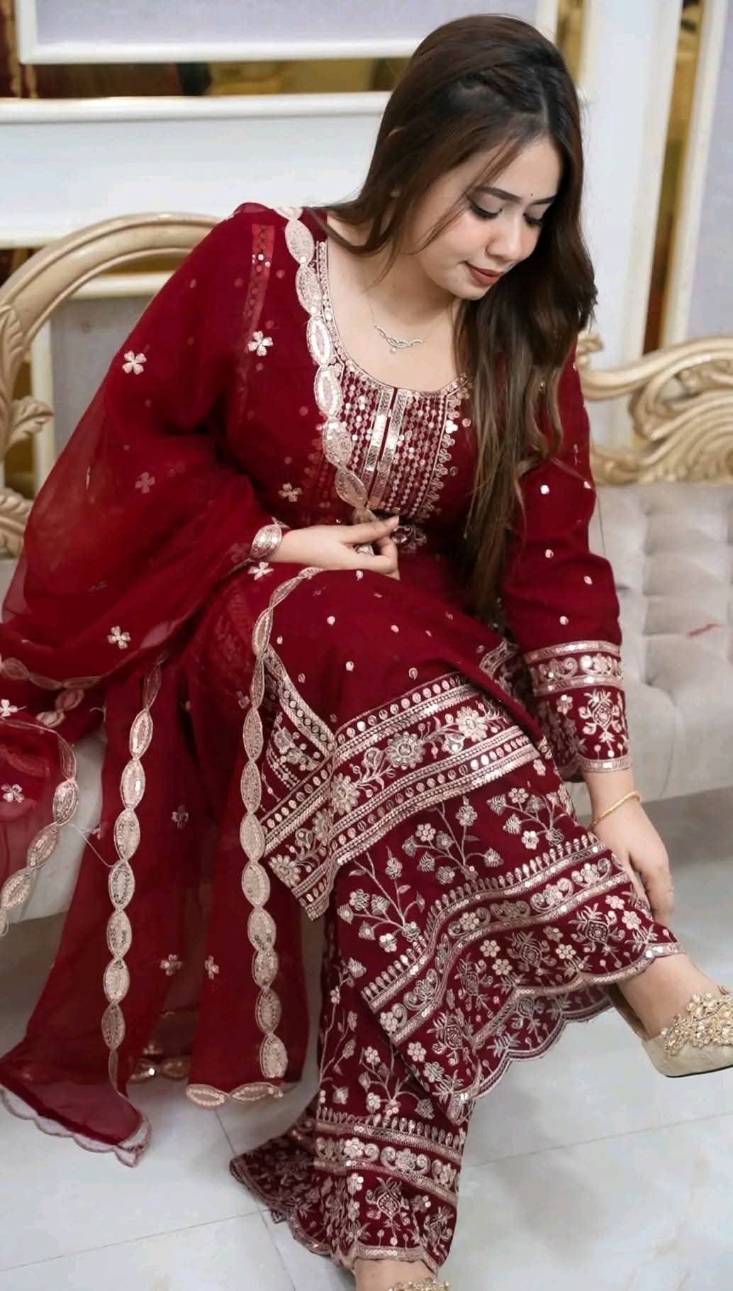 Premium Soft Jorjet With sequence embroidery Three Piece ছবি 8
