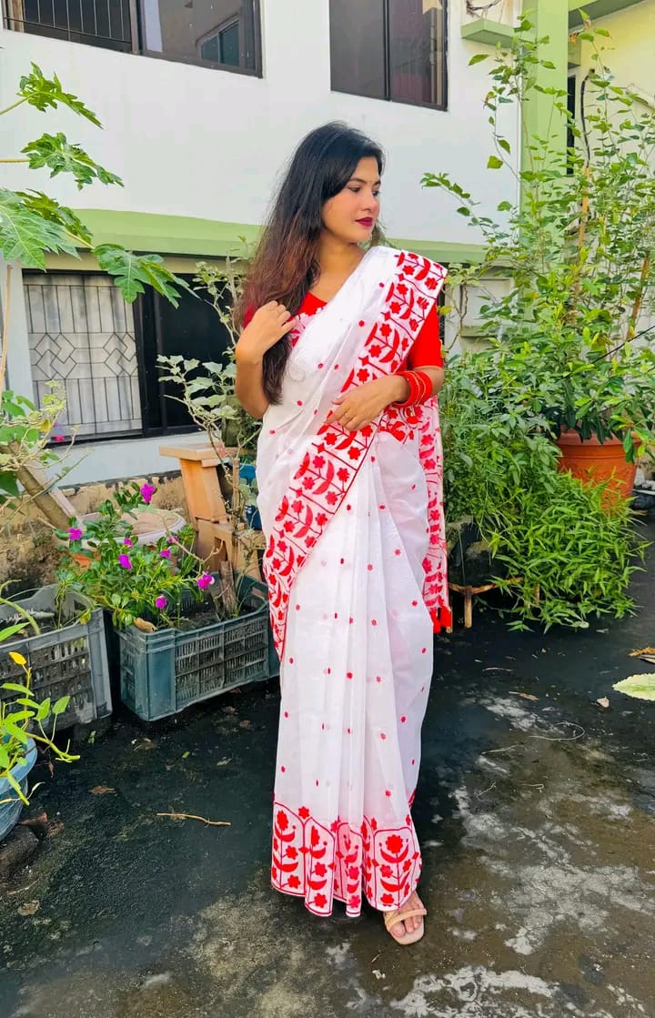 Half silk block print sharee
