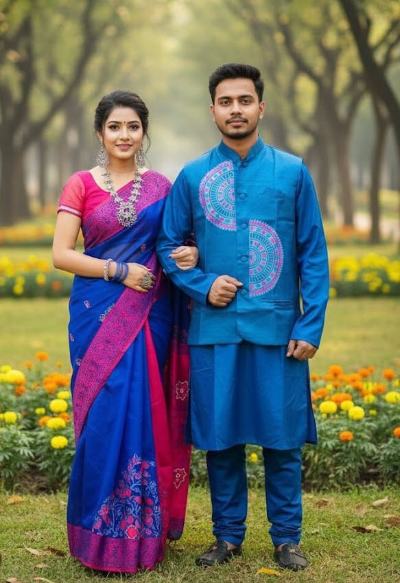 Sharee Panjabi Couple with Koti ছবি 7