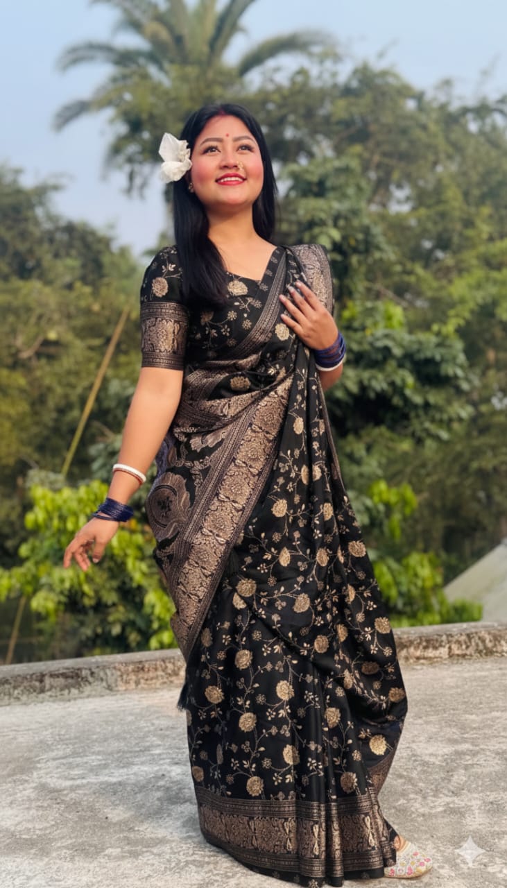 Japani Silk Skin Print Sharee with Blouse Piece