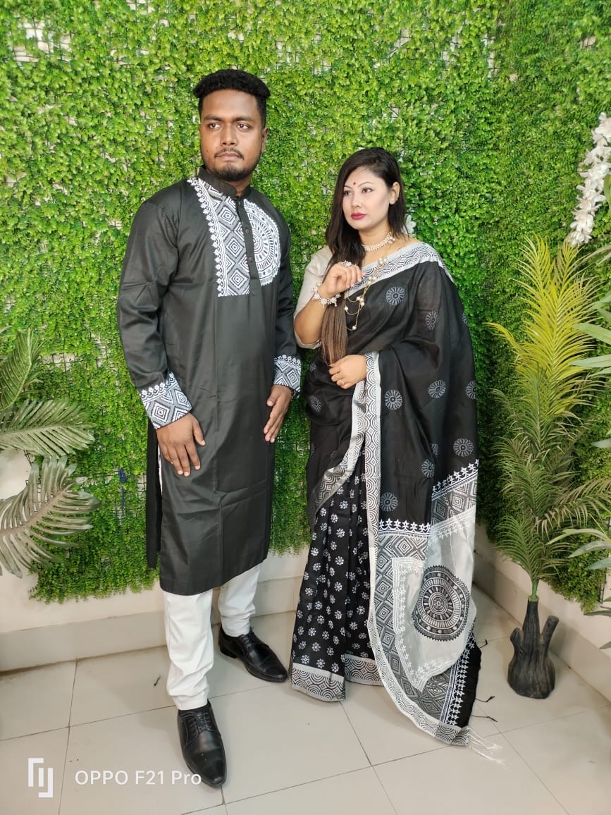 এক্সক্লুসিভ ধুপিয়ান সিল্ক শাড়ি & পাঞ্জাবি কাপল ড্রেস ছবি 9