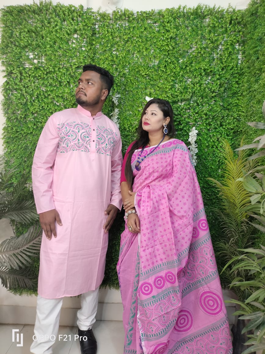 এক্সক্লুসিভ ধুপিয়ান সিল্ক শাড়ি & পাঞ্জাবি কাপল ড্রেস ছবি 3