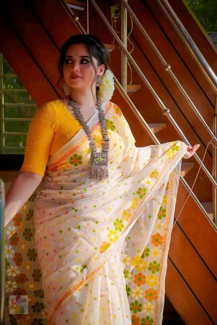 হাফ সিল্ক স্কিন প্রিন্ট শাড়ি ছবি 9