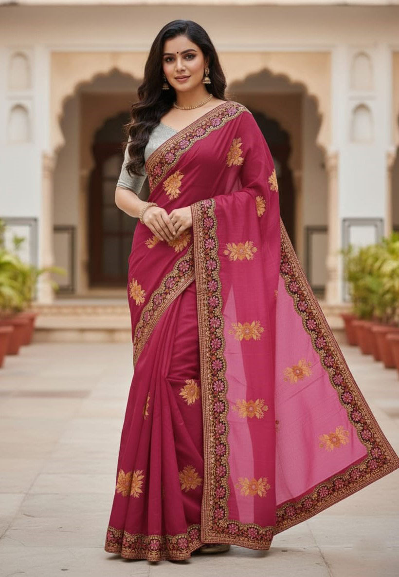 Premium Embroidery Semi Moslin Sharee ছবি 13