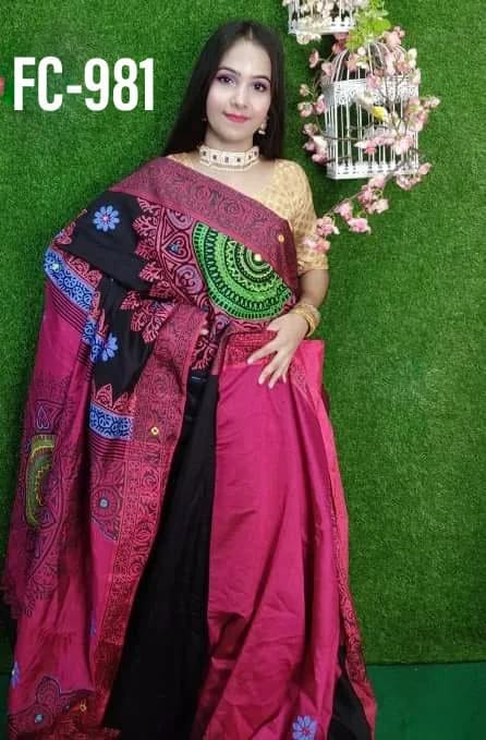 হ্যান্ডপ্রিন্ট হাফসিল্ক শাড়ী ছবি 18
