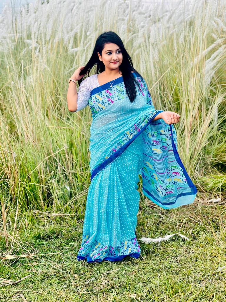 হাফ সিল্ক স্ক্রিন প্রিন্ট শাড়ি