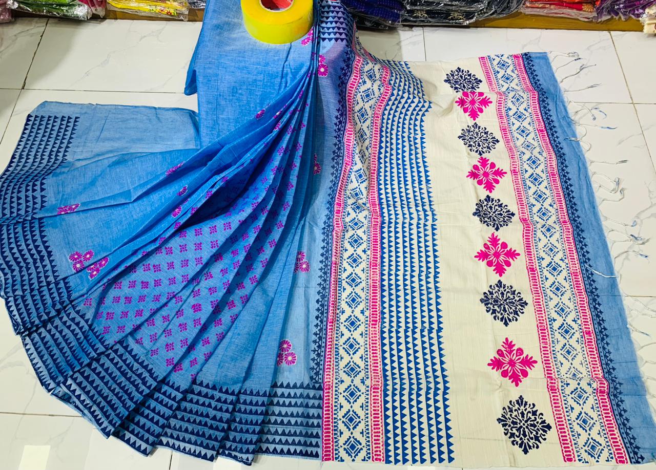 সুতি ব্লক প্রিন্ট শাড়ী