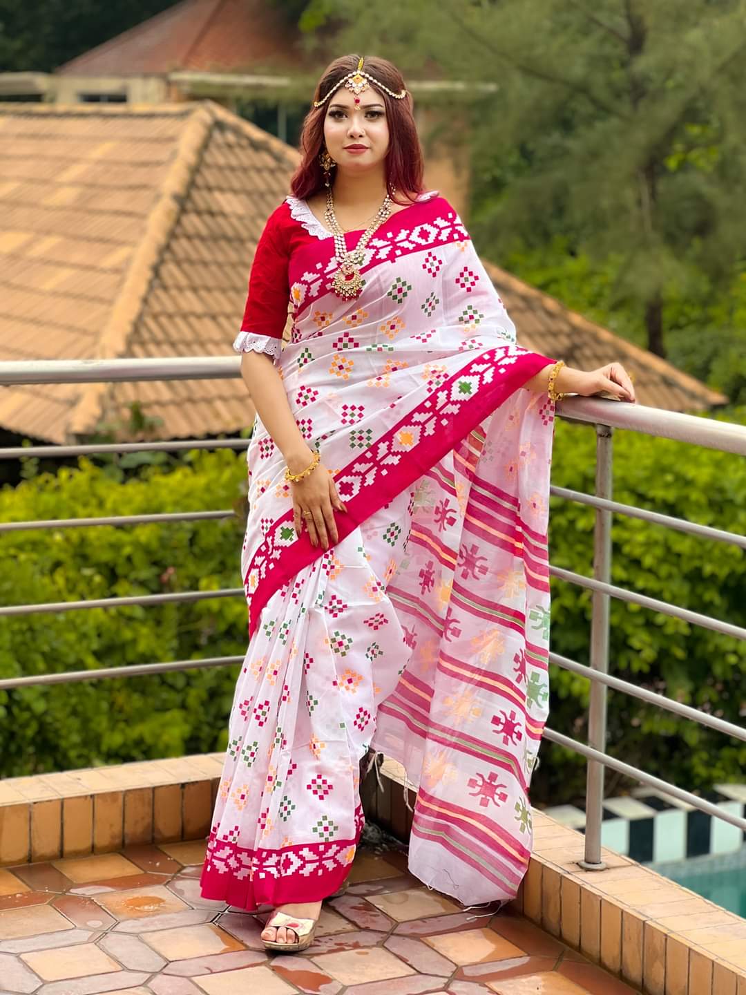 হাফ সিল্ক স্কিন প্রিন্ট শাড়ি ছবি 9