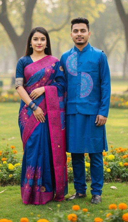 Sharee Panjabi Couple with Koti ছবি 11