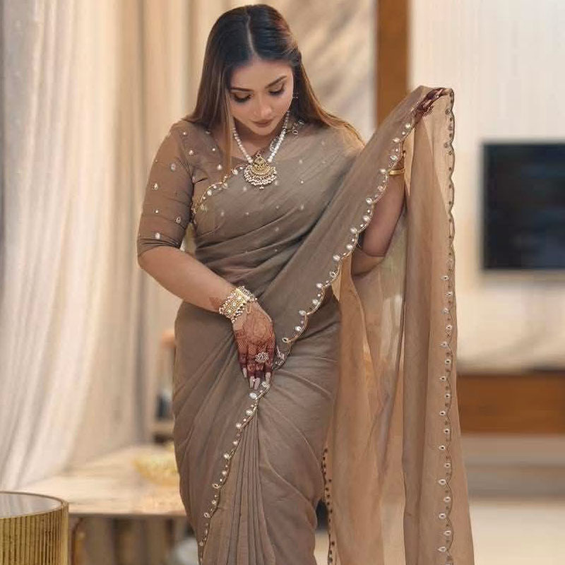 Semi Moslin Sharee with Blouse Piece ছবি 8