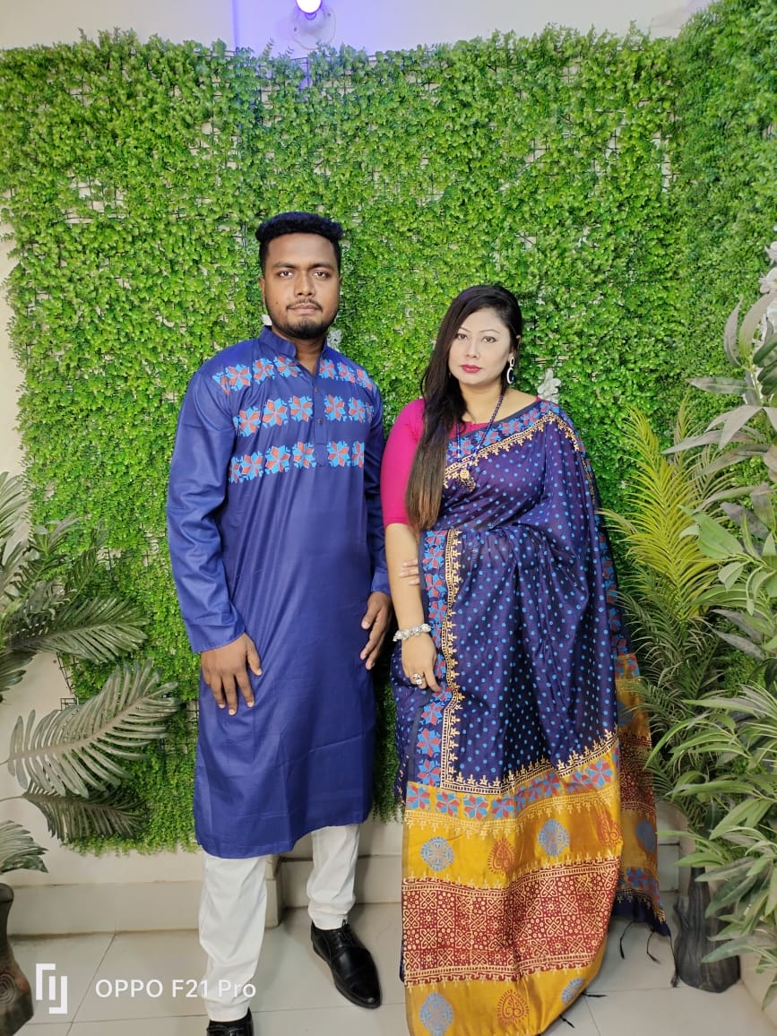 এক্সক্লুসিভ ধুপিয়ান সিল্ক শাড়ি & পাঞ্জাবি কাপল ড্রেস ছবি 5