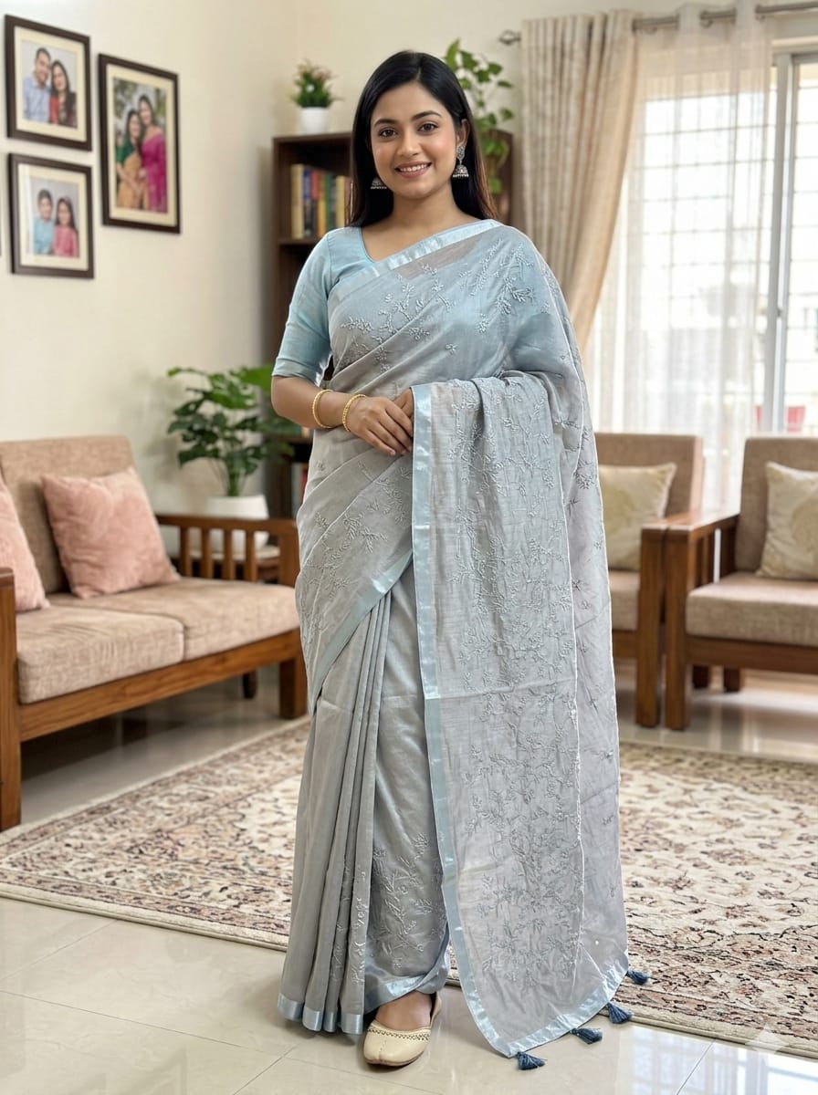 Embroidery Premium Half Silk Sharee