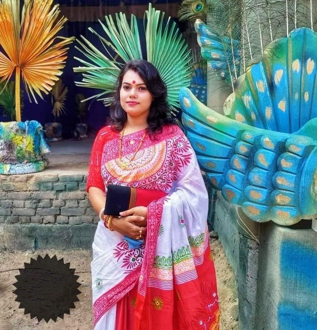 হ্যান্ডপ্রিন্ট হাফসিল্ক শাড়ী ছবি 8