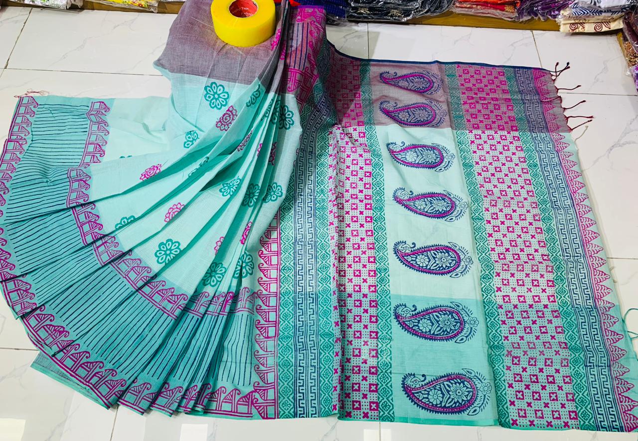 সুতি ব্লক প্রিন্ট শাড়ী