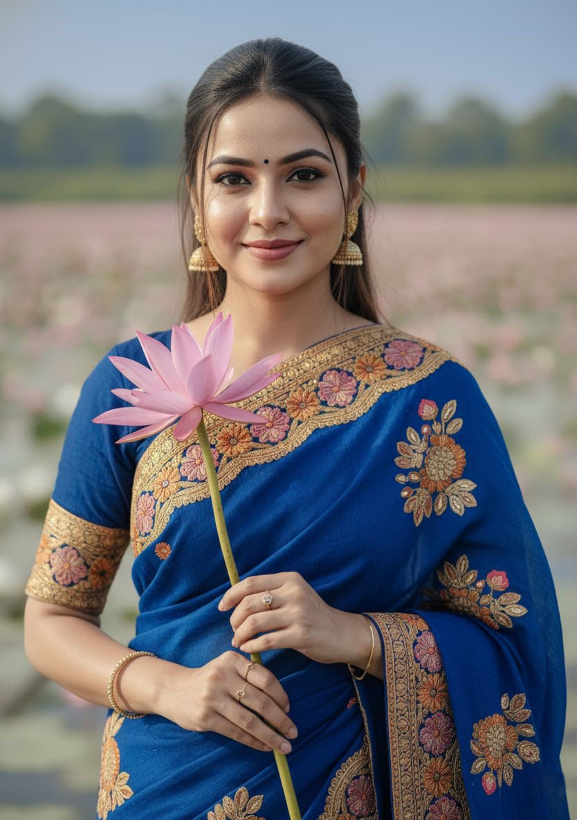 Premium Embroidery Semi Moslin Sharee ছবি 7