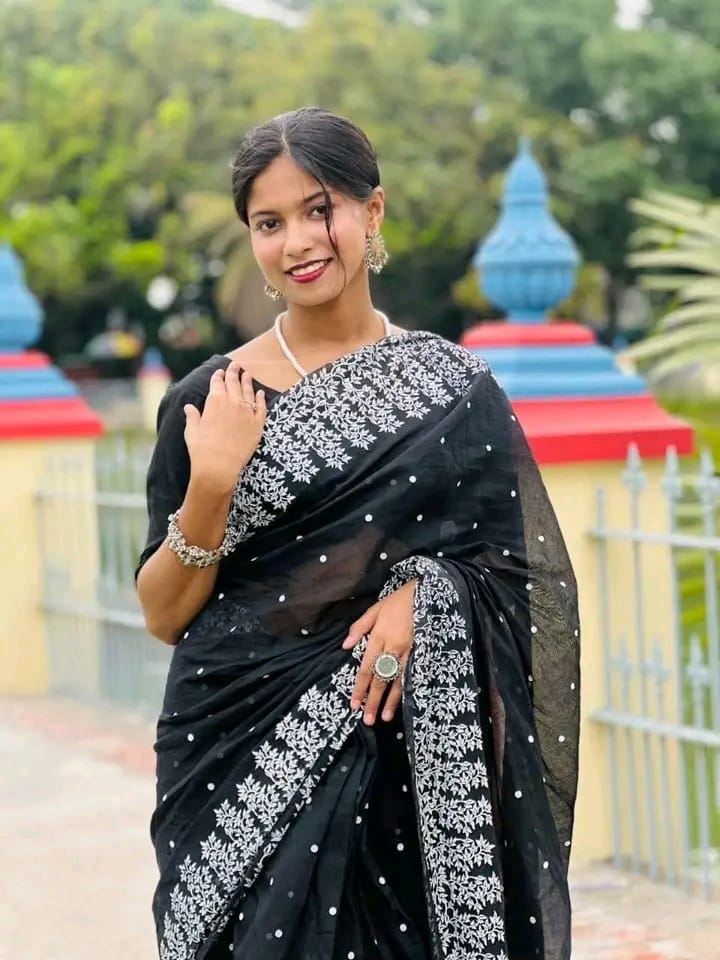 Half silk block print sharee ছবি 3