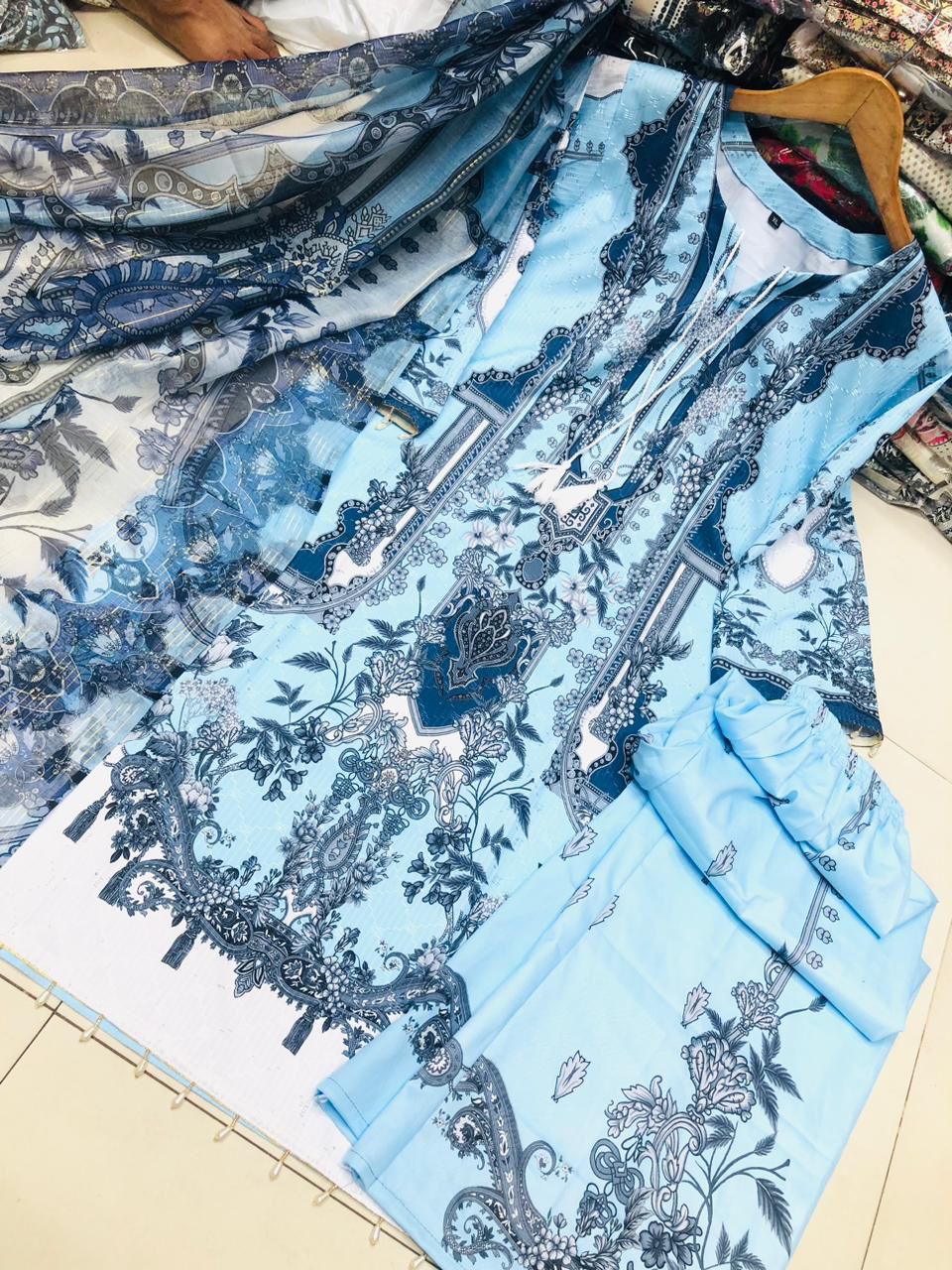Embroidery Sequence Digital Print Three Piece ছবি 2