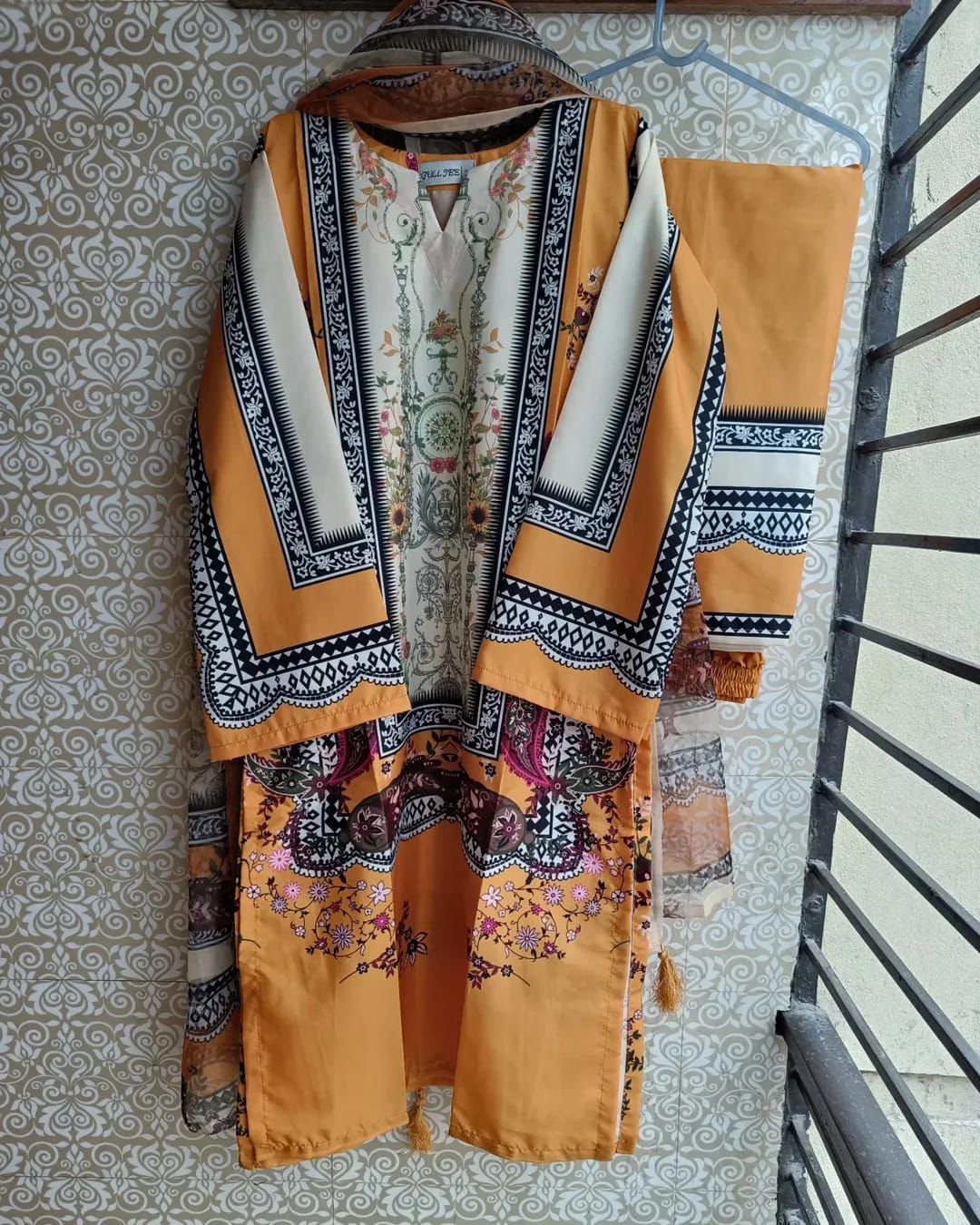 Ready Made Pure dubai silk  Digital  Print Three Piece