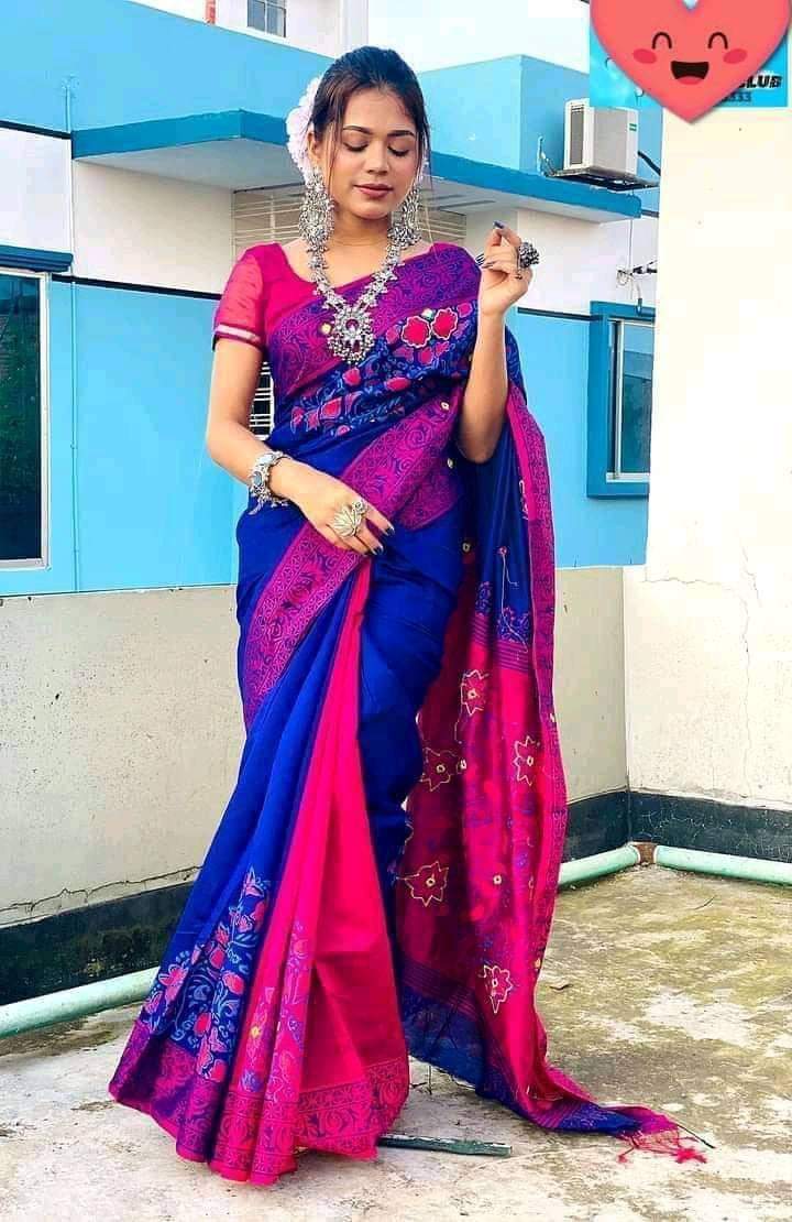 হ্যান্ডপ্রিন্ট হাফসিল্ক শাড়ী ছবি 7