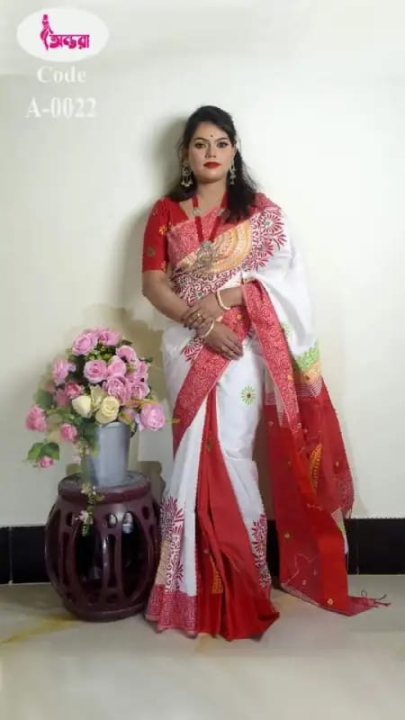 হ্যান্ডপ্রিন্ট হাফসিল্ক শাড়ী ছবি 15