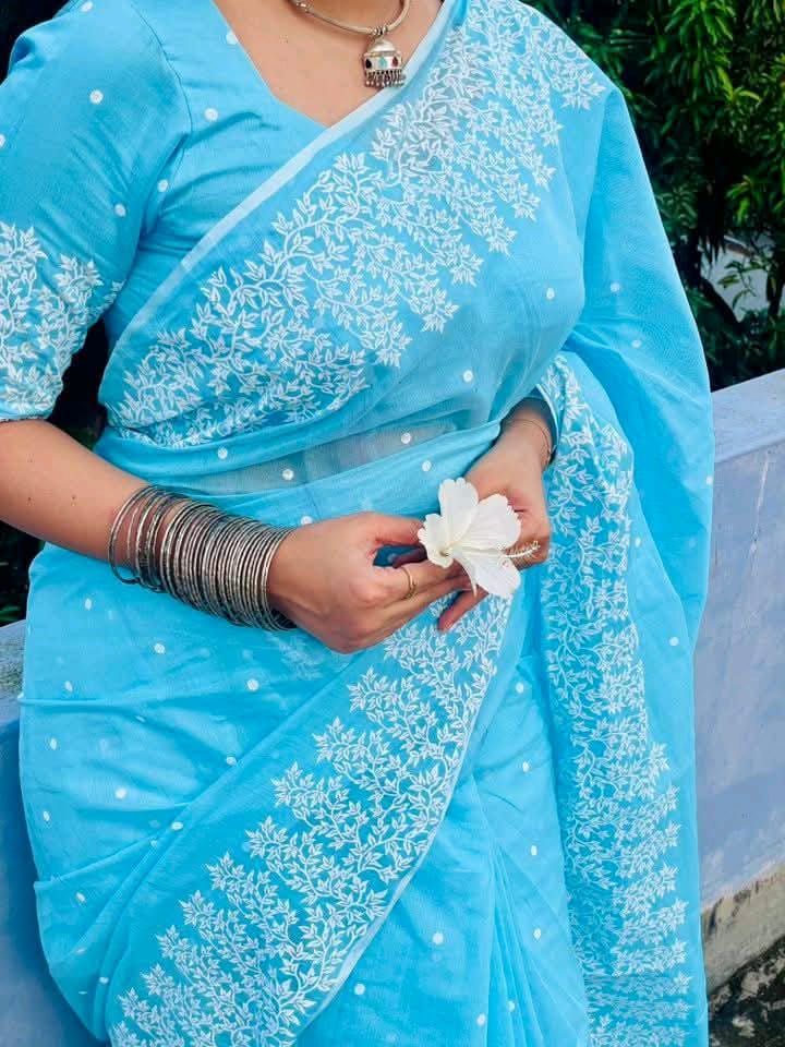 Half silk block print sharee ছবি 2