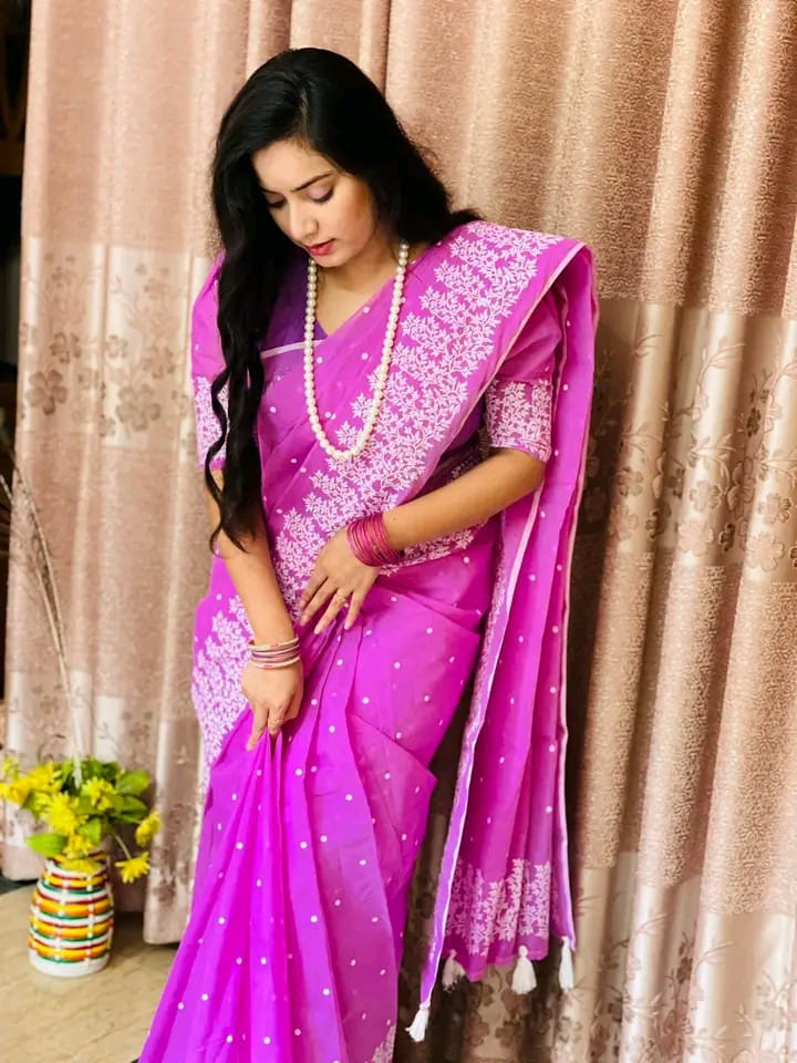 Half silk block print sharee ছবি 5