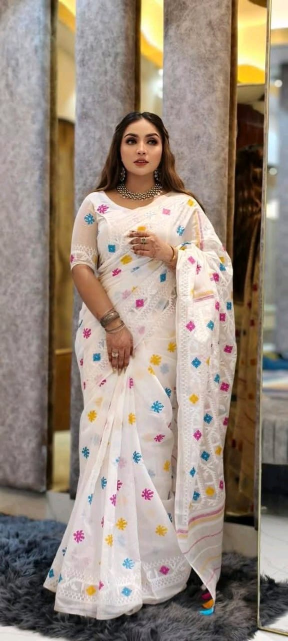 Half Silk Jamdani Print Saree
