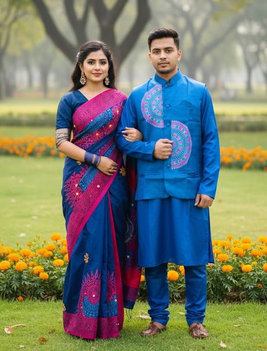 Sharee Panjabi Couple with Koti ছবি 5