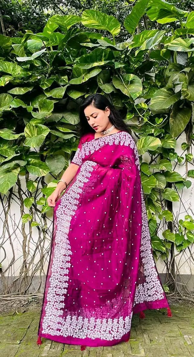 Half silk block print sharee ছবি 4