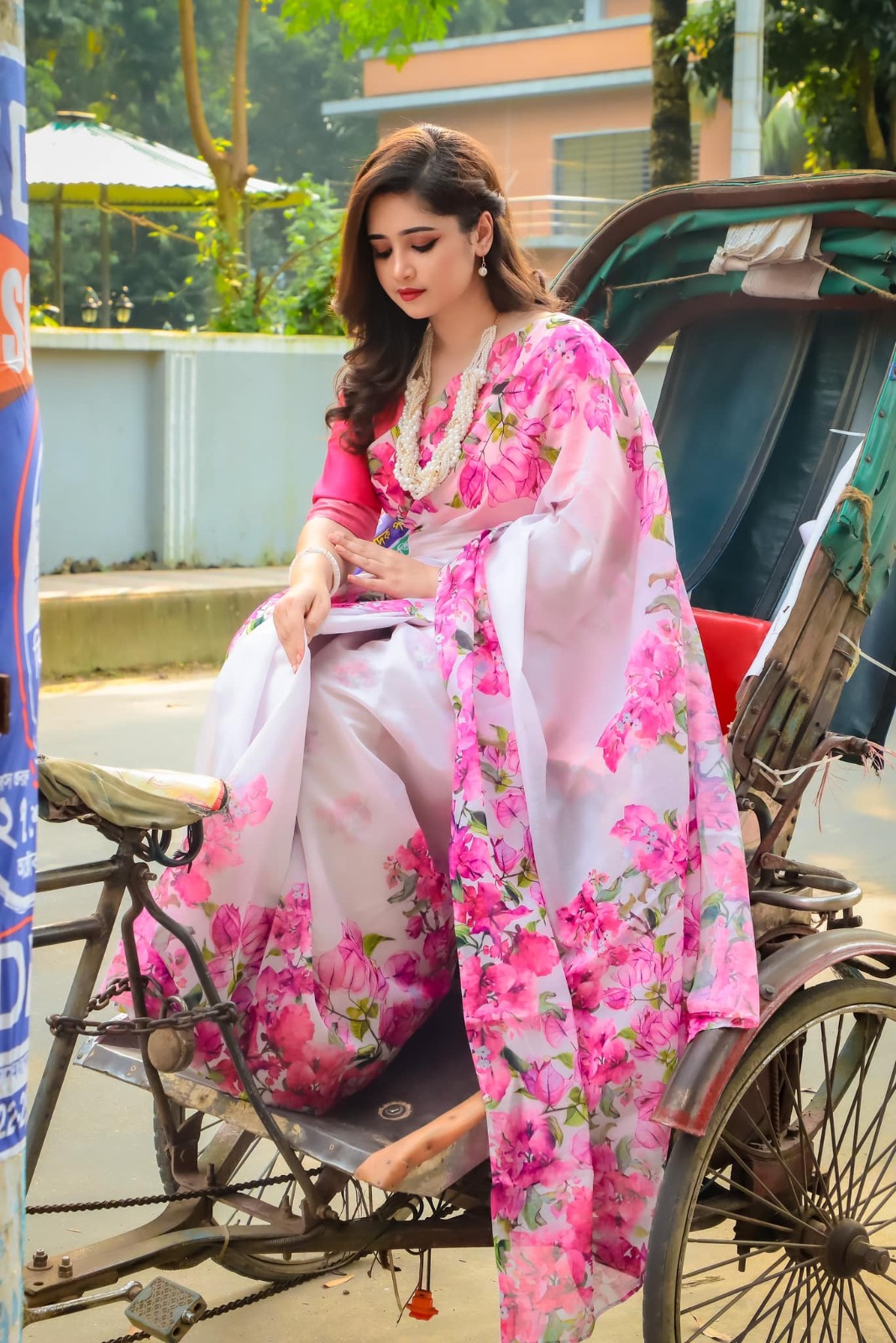 চান্দুরি সিল্ক শাড়ি ব্লাউজ সহ