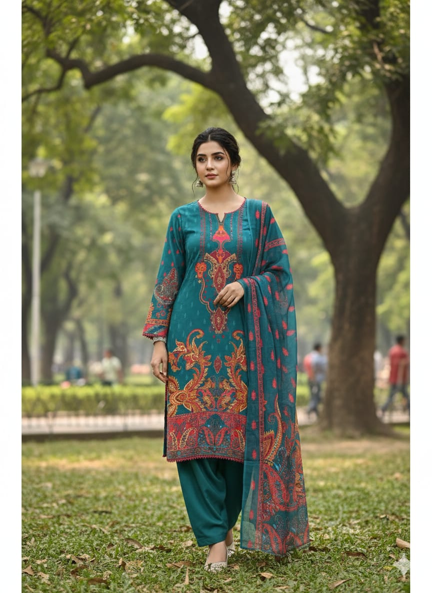 Ready Made Pure dubai silk  Digital  Print Three Piece ছবি 3