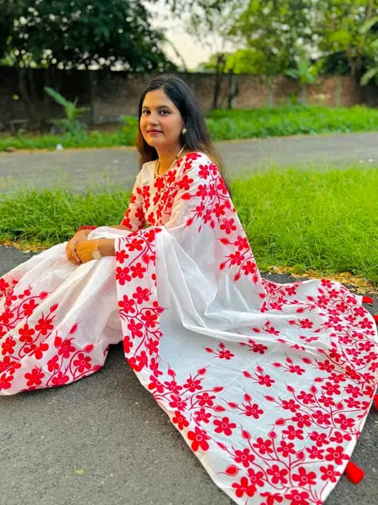 Half silk block print sharee ছবি 11