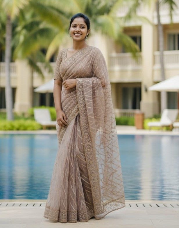 Georgette Organza Saree ছবি 14