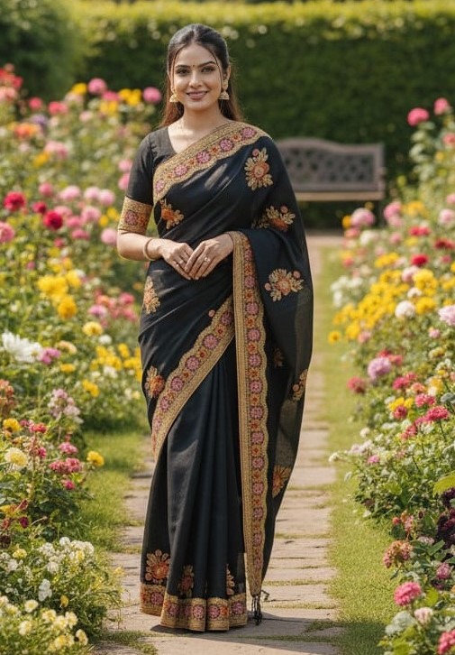 Premium Embroidery Semi Moslin Sharee ছবি 6