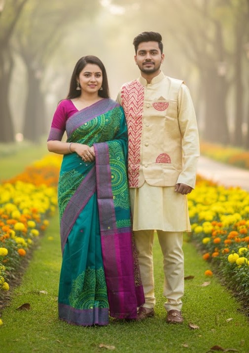 Sharee Panjabi Couple with Koti ছবি 10