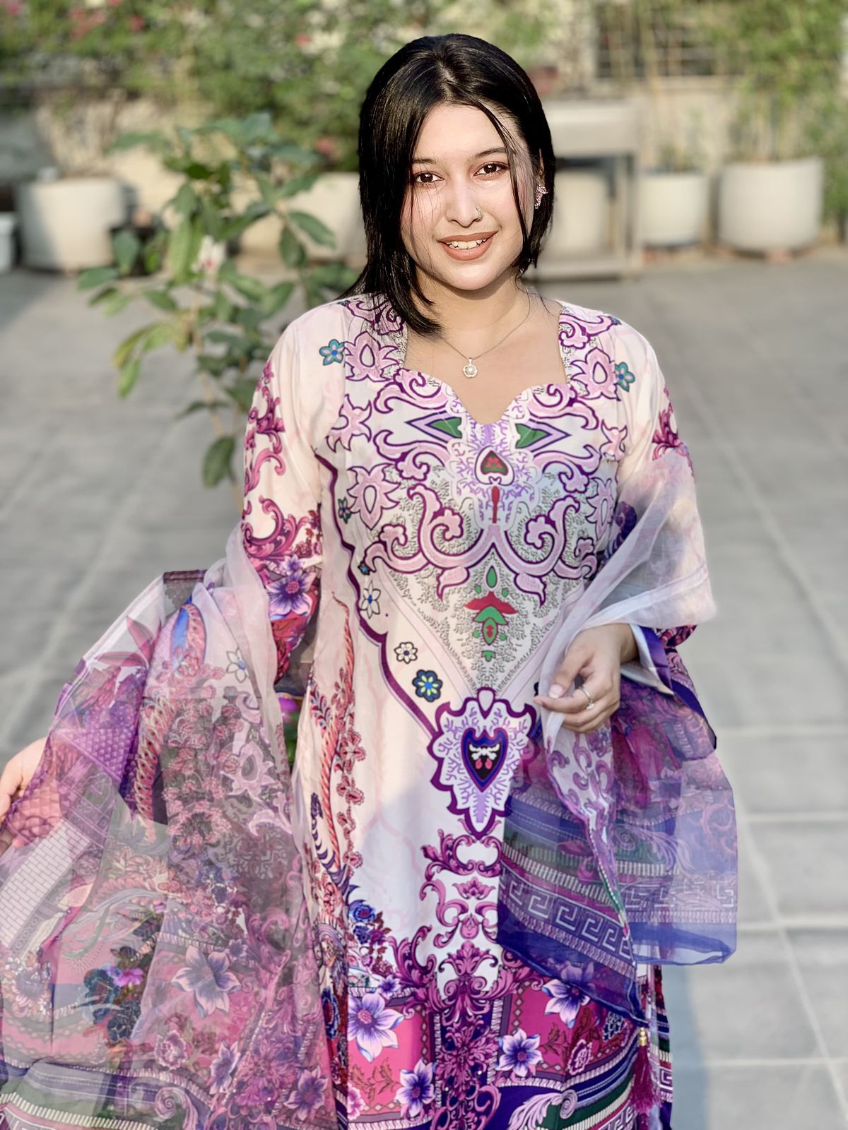 Ready Made Pure dubai silk  Digital  Print Three Piece