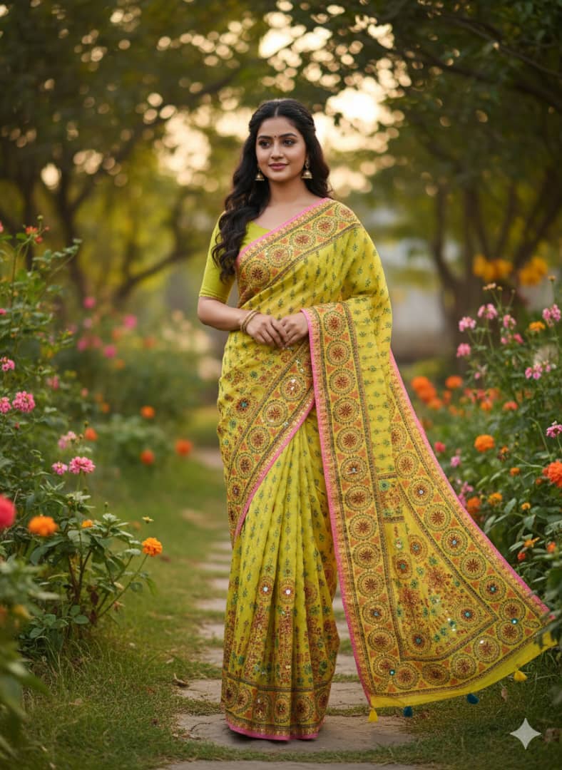 Premium Silk Boutique Skin Print Shari ছবি 6